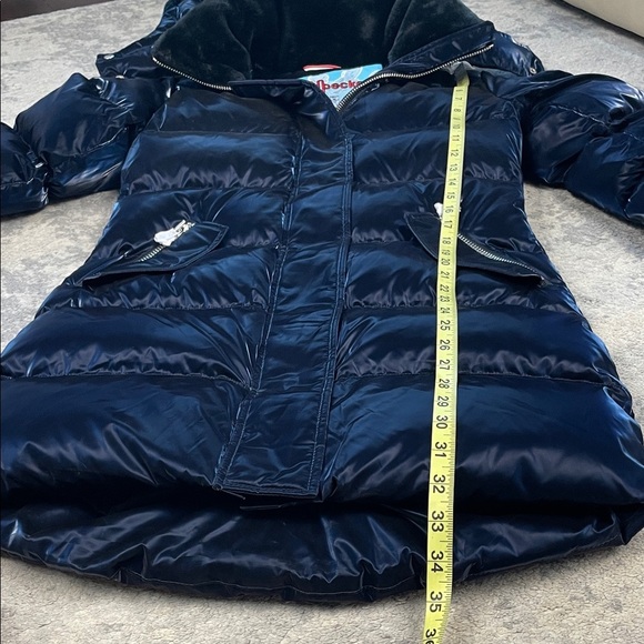 New Woodpecker Penguin Long Coat Puffer Jacket All Wet Navy Metallic Quilt Sz S - Picture 10 of 16